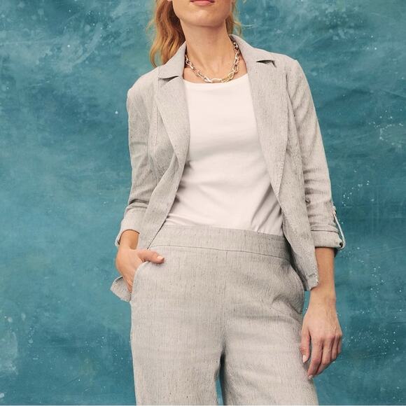 New Chico’s Linen Blend‎ Striped Open Front Blazer - Picture 14 of 14